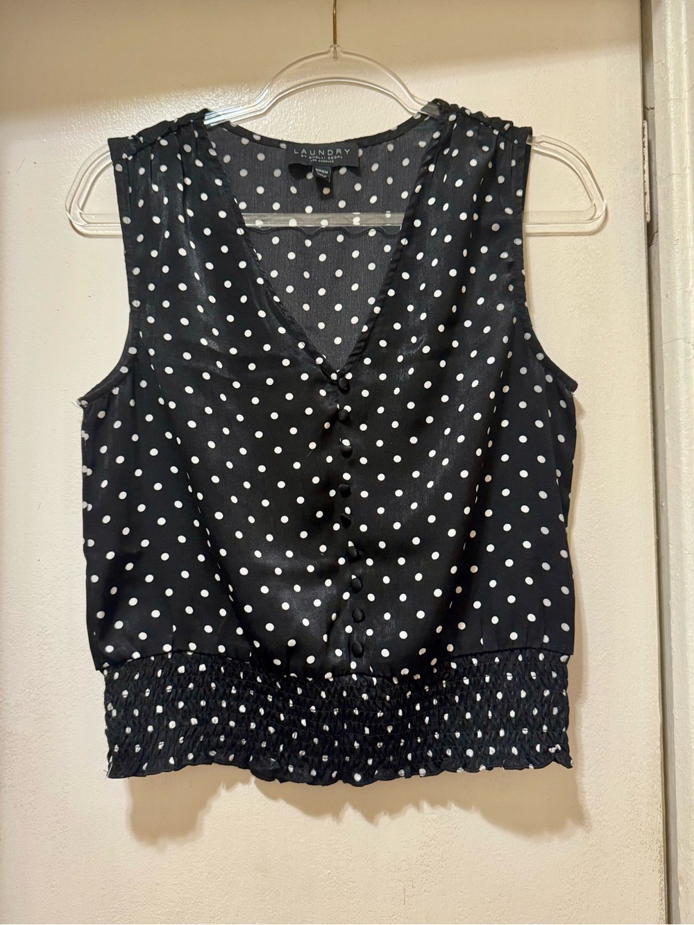 Laundry By Shelli Segal Black and White Polka Dot V‑Neck Camisole